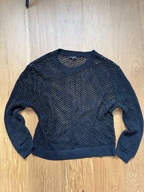Quince Black Open-Weave Crewneck Sweater